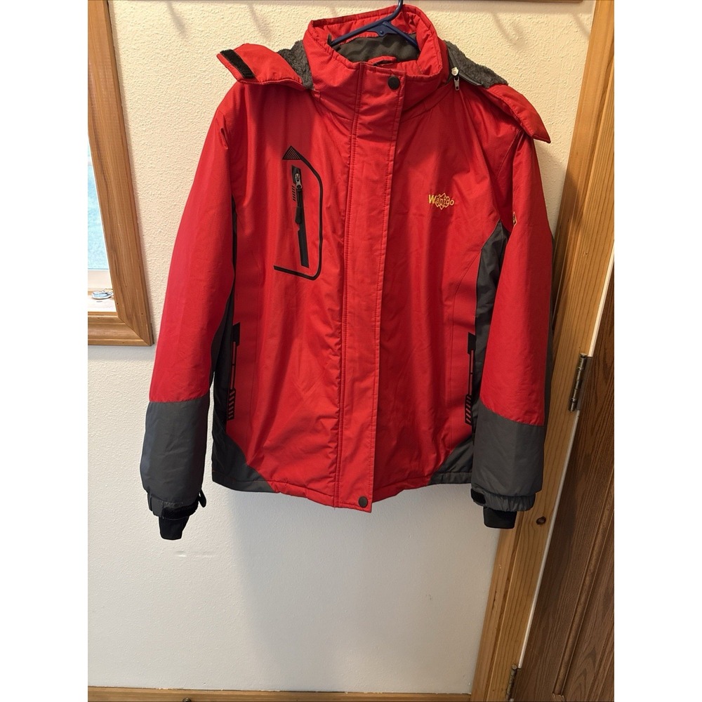 Wantdo Men's Waterproof Winter Coat Ski Jacket Lined Hooded Sz. Lg. Red/Black.